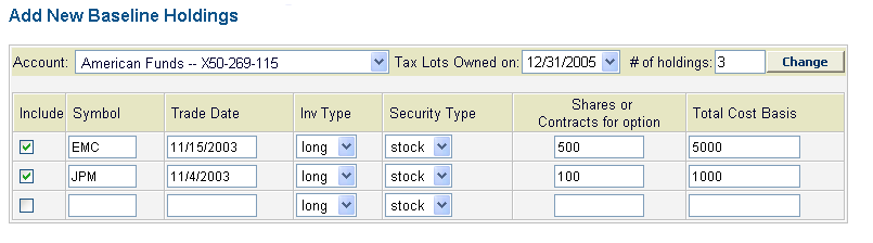 Add New Baseline Holdings